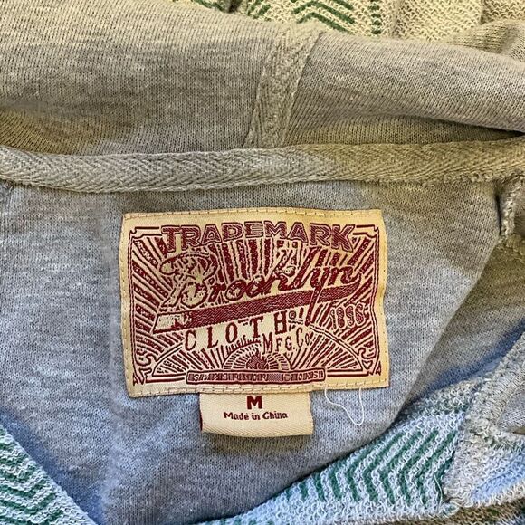 Brooklyn Cloth Company Men’s Medium Grey Striped Baja Surf Hoodie Sweatshirt - Picture 12 of 15